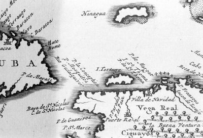 海龟岛和圣多明各，来自 Pierre Vandier 的 17 世纪地图。 作者 未知艺术家