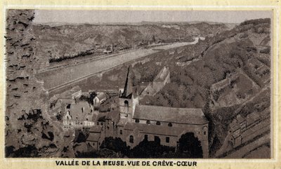 Vallee de la Meuse：比利时瓦隆尼亚的Creve Coeur（克里夫-库尔或克里夫科尔）的景色。19世纪末的彩色石版画。 作者 未知艺术家