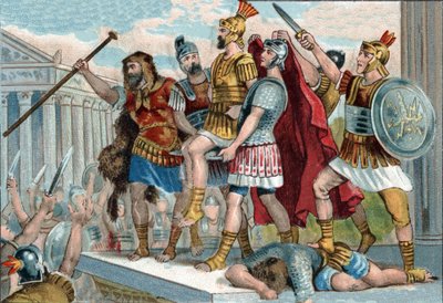 维斯帕先（拉丁语为Titus Flavius Vespasianus）（9-79）被他的士兵宣布为皇帝。1890年左右的彩色平版印刷。 作者 未知艺术家
