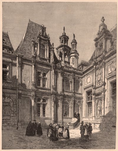 查看从酒店Escoville的庭院的内部在卡昂在1860年，法国 作者 不明