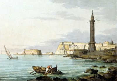 从港口看那不勒斯。 左边是Castel dell