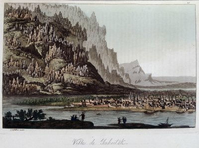 俄罗斯雅库茨克市的景色。载于《古今服饰》1819-1820年，作者费拉里奥。 作者 Unknown artist