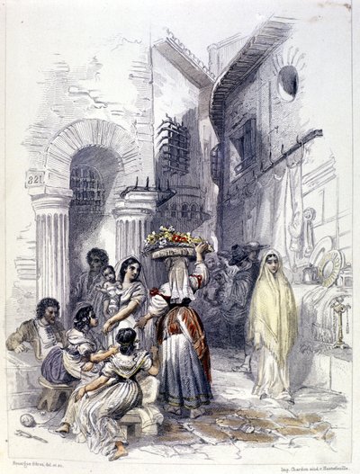 1830 年罗马贫民区的景色。 作者 未知艺术家
