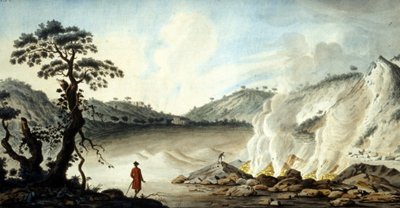 Solfatare的景色，火山地形散发着热烟和硫磺气体。那不勒斯附近的Pozzuoli。19世纪。 作者 未知艺术家