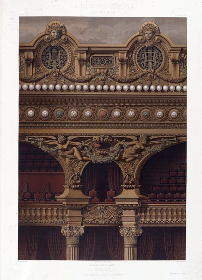 Voussure of the Opera Garnier 的天花板 - 19 世纪后期的彩色平版印刷术 作者 未知艺术家