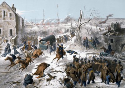 1870年法国和普鲁士之间的战争。1871年1月2日和3日加莱海峡的巴波姆战役中的红十字会，该战役见证了法德贝将军领导的北方军队对普鲁士人的胜利。 作者 未知艺术家