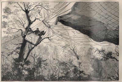 1870年的战争："阿尔芒-巴贝斯 "号球的下降与莱昂-甘贝塔（1838-1882）在船上 1870年10月7日 - 雕刻在 "法国科学 "中 作者 未知艺术家