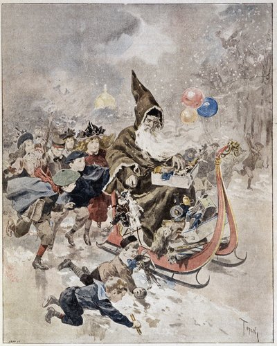 描绘圣诞老人的水彩画。"The Illustrated World"。21/12/1895. 作者 未知艺术家