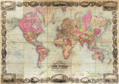 墨卡托投影中的世界地图。 1854年 作者 不明