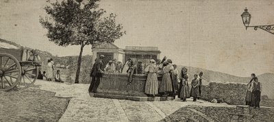 意大利 Piana dei Greci 喷泉边的妇女和儿童，根据 E Interguglielmi 的摄影作品雕刻，选自《意大利画报》，第 XXI 年第 2 期，1 月 14 日 作者 未知艺术家