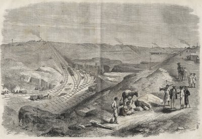 1864 年在苏伊士运河上的工作 - 1864 年在苏伊士运河上的建筑工地和钻探工作 (Chaluf Tranchee) - 作者 未知艺术家