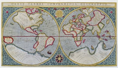 墨卡托的世界地图（1587年）--根据 "Gerardi Mercatoris Atlas sive Cosmographicae meditationes de fabrica mundi et fabricati figura"，阿姆斯特丹。 作者 未知艺术家