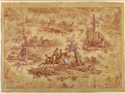 素描，棉质印花织物卡通，La Route de Jouy，1815 年以后 作者 未知艺术家
