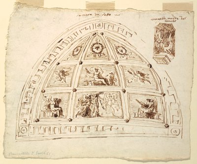 素描，天花板拱顶装饰，卧室，法恩扎卡维纳宫科妮莉亚厅，1816 年 作者 未知艺术家