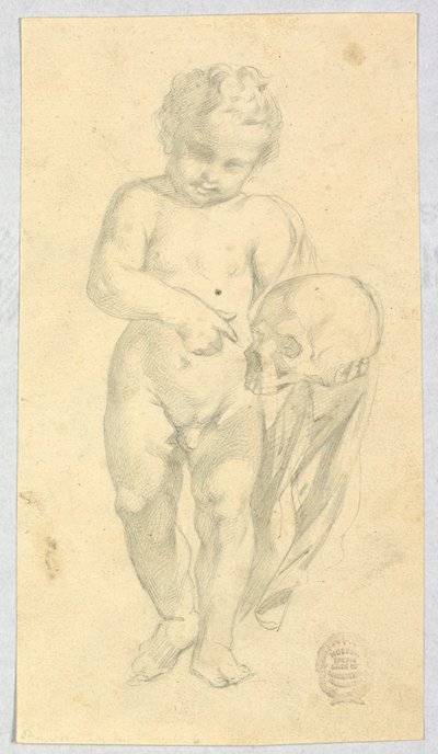 绘画，背着头骨的儿童，16-19 世纪 作者 未知艺术家
