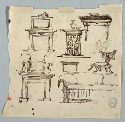 绘图、烟囱部件、家具和天花板装饰，1790-1810 年 作者 未知艺术家