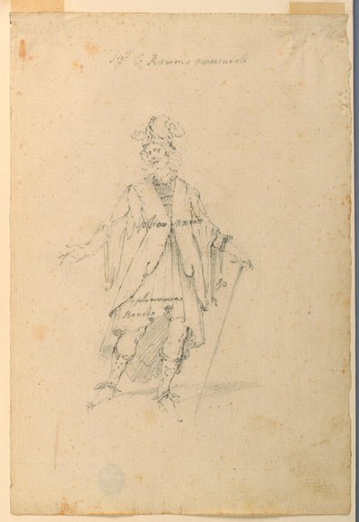 素描，服装设计：芭蕾舞剧中身着奇装异服的男子，约 1720 年 作者 未知艺术家