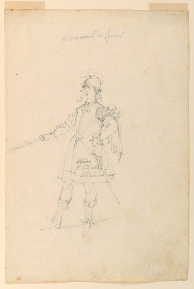 素描，服装设计：芭蕾舞的武器大师，约 1720 年 作者 未知艺术家