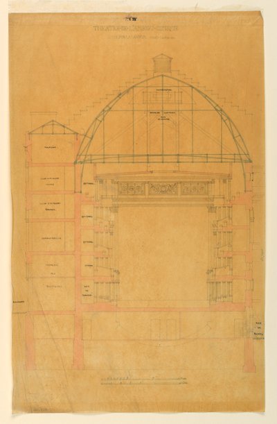 绘图，巴黎安比古喜剧剧院横截面，约 1825-40 年 作者 未知艺术家