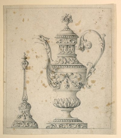 绘图，装饰壶和手钟，1860-80 年 作者 未知艺术家