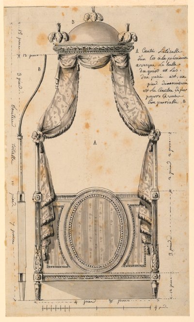 绘图，波兰风格的床设计，1780 年 作者 未知艺术家