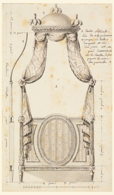 绘图，波兰风格的床设计，1780 年 作者 未知艺术家