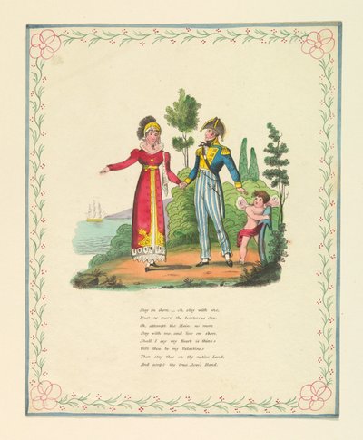 贺卡，"留在岸上，哦，留在我身边......"，约 1821 年 作者 未知艺术家