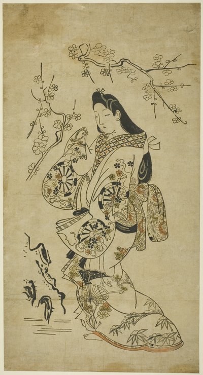 走在梅树旁的年轻女子 作者 未知艺术家