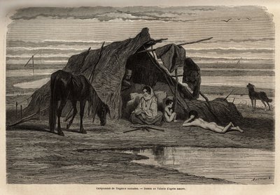 A camp of nomadic gypsies in the plains of northern Bosnia. Engraving to illustrate the memories of travel among the southern Slavs, by Georges Perrot, in 1868, published in “” Le tour du monde”” 1870-1871, edited by Edouard Charton, edition Hachette, Pari 作者 未知艺术家