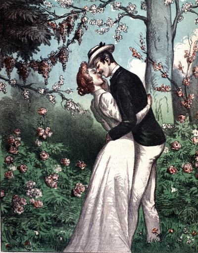A couple of lovers giving themselves a kiss. 作者 未知艺术家