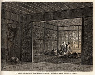 A dormitory in an inn in Japan. Engraving to illustrate the voyage to Japan in 1863-1864, by Aime Humbert, minister of the Swiss Confederation, in “Le tour du monde, nouveau journal des voyages”, published under the direction of Edouard Charton 作者 未知艺术家