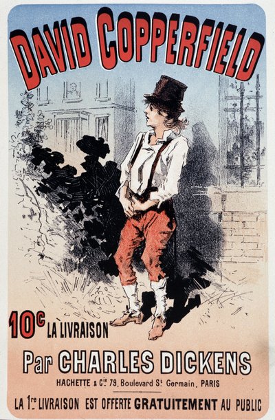 查尔斯·狄更斯 (Charles Dickens) 出版的《大卫·科波菲尔》(David Copperfield) 的广告海报，v.1890 作者 未知艺术家