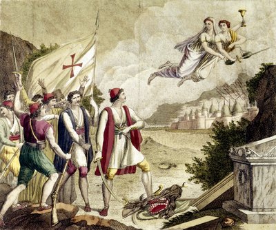 希腊独立战争（1821-1830）或希腊革命在奥斯曼帝国统治下重新唤醒希腊民族主义情绪的寓言。 作者 未知艺术家
