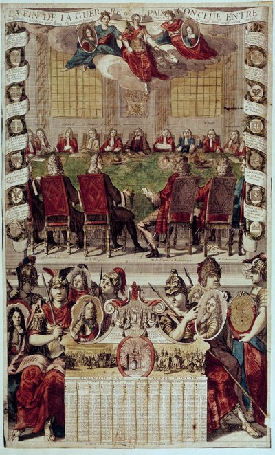 年鉴：1713年4月11日在法国（波利尼亚克红衣主教）和英国签署的结束西班牙继承战争的《乌得勒支条约》的表述。1714.巴黎，B.N. 作者 未知艺术家