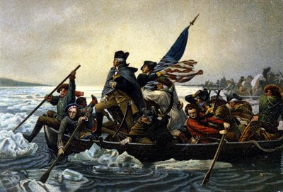 美国独立战争。 华盛顿渡过特拉华河。 1776 年 12 月。 作者 未知艺术家