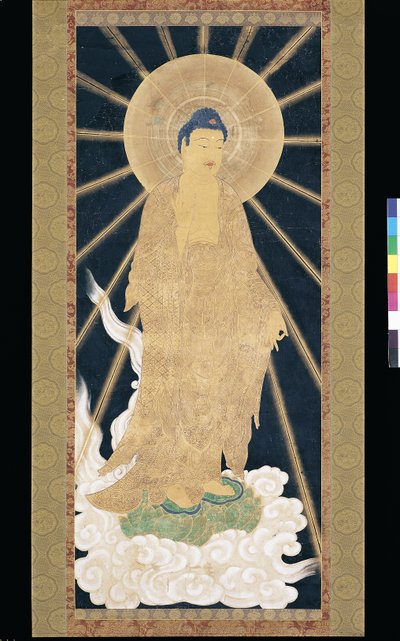 阿弥陀佛从天而降（蓝色宣纸颜料 作者 未知艺术家