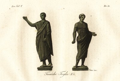 古代伊特鲁里亚人的雕像，显示男人们穿着托加、外衣、卡尔扎里（鞋）等。 作者 未知艺术家