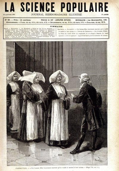 Antoine Augustin Parmentier (1737 - 1813), pharmacist known for spreading potato cultivation in France, speaking to nuns. in “” La science populaire”” 20/01/1881. 作者 未知艺术家