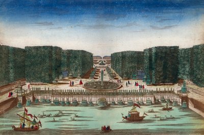 Versalicis花园中的Aquae Lapsus--表现18世纪凡尔赛宫瀑布的光学视图--1760年左右的插图 作者 未知艺术家
