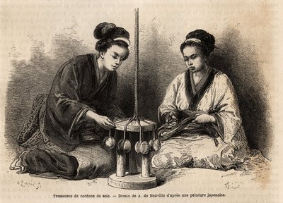 Braiders of silk cords, in their workshop in Yedo (or Edo, present-day Tokyo); these braids are very extended since they are used to arrange and maintain military and civilian costumes (the Japanese ignore the button and the clip to tie the clothes). Engra 作者 未知艺术家