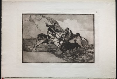 斗牛  古代西班牙人在开阔地带骑马猎杀公牛的方式 作者 未知艺术家