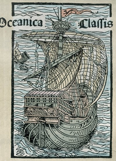Caravelle "La Pinta" from the expedition of Christopher Columbus (colour engraving) 作者 未知艺术家