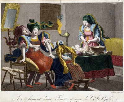 Childbirth in Greece - engraving, late 19th century 作者 未知艺术家