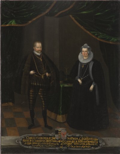 Christian I de Saxe et Sophie de Brandebourg - 克里斯蒂安一世 (1568-1622)、萨克森选帝侯和勃兰登堡的索菲 (1568-1622)、萨克森选帝侯、匿名的肖像。 布面油画。 尺寸：102,5x79 厘米。 斯德哥尔摩国家博物馆 作者 未知艺术家