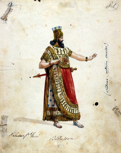 朱塞佩·威尔第（1813 - 1901）歌剧中巴比伦国王拿布甲尼撒的服装，“《纳布科》”“最初称为“纳布科多诺索””。 斯卡拉博物馆 作者 未知艺术家