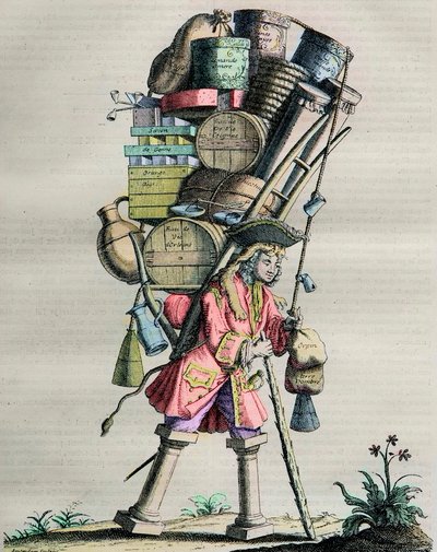 穿越世纪的巴黎服饰--第81号版画。81号画，题为 "钦佩La Force"--1721年，吸毒者对Armand Nompar II de Caumont（1679-1761）La Force公爵指责其垄断的漫画。 作者 未知艺术家