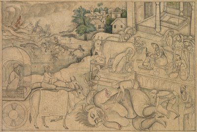 女妖普塔娜的火葬，选自《克利须那-里拉》（Krishna-Lila）一书 作者 未知艺术家