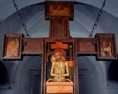 Deploration (Deposition) 十字架背面的匿名木画。 15 世纪 Varazze，Cappella del Castello Invrea 意大利 作者 Unknown artist