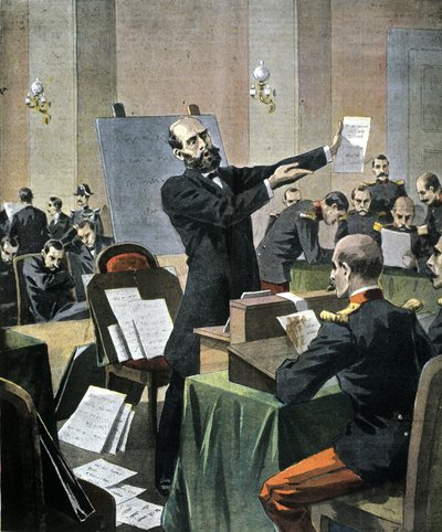 德雷福斯案。 笔迹学专家 Alphonse Bertillon 在雷恩审判中作废 作者 未知艺术家