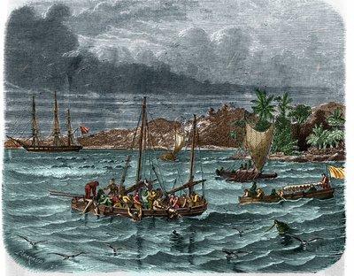 杜蒙-德乌维尔（1790-1842），法国航海家，与 "星盘 "号（"科基尔 "号的新名称）的船员一起收集拉佩鲁斯伯爵让-弗朗索瓦-加拉普（Jean Francois Laperouse）的沉船残骸。 作者 未知艺术家